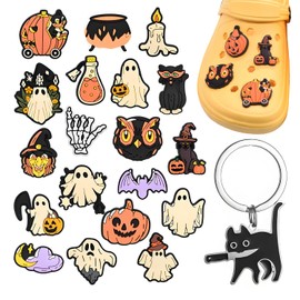 Decoraciones de zapatos de película de terror de Halloween para accesorios de zuecos, dijes de zapatos de dibujos animados, llaveros para amantes de gatos, regalo de fiesta, 20 unidades, One Size