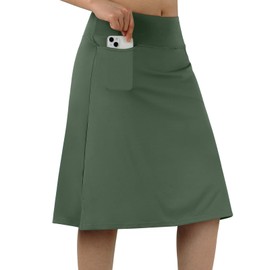 ANIVIVO Women's Skorts Knee Length, Modest Long Athletic Sports Casual Skirt with High Waisted Pockets(Army Green,M)