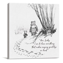 Classic Winnie the Pooh Quote Wall Art Decor How Lucky I am to Have Something That Makes Saying Goodbye So Hard Canvas Painting Pictures Framed Print Sign Artwork Ready to Hang (8x8 Inch)