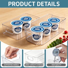 Yogurt Organizer for Fridge, Refrigerator Storage Bins with Handle, 2 Pack Clear Fridge Organizer Boxes Fit Most Shelves, Keep Yogurt Neatly Arranged, Easy Grip Design for Pantry Kitchen