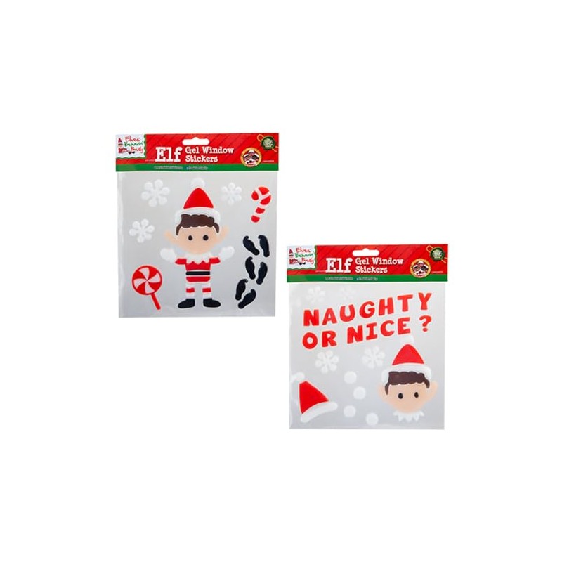 Christmas Elf Gel Window Stickers Decoration Set of 2 -