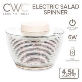 COOK WITH COLOR Electric Salad Spinner, Round 4.5L Capacity – Fast Drying & Easy Spin for Fresh Greens, Cream