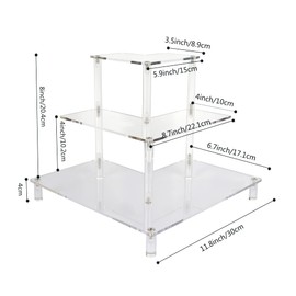 ELEGANTLIFE Acrylic Display Riser Stand – 3 Tier Clear Shelf for Funko POP, Amiibo, Figures, Collectibles, Cupcakes, Perfume, Skincare Organizer