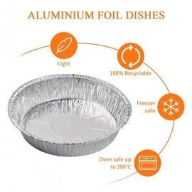 Rapidbok Pack of 20 Round Moulds Aluminium Bowls 8 Inch Aluminium Foil Tray Aluminium Grill Trays Aluminium Pans Disposable for Baking, Steaming, Cooking
