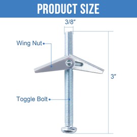 HROMIGRY 3/8"x3" Toggle Bolts (12 Pcs) 3/8 inch Wall Anchors for Drywall Heavy Duty, Butterfly Anchor Bolt for Hollow Wall, Sheetrock, Ceiling