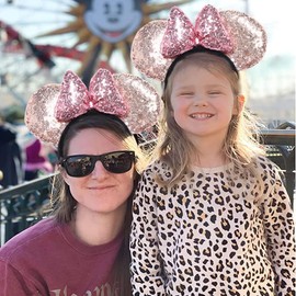 BAYLOVE Diadema con Orejas de Ratón Brillantes, Disfraz Orejas Diadema Lentejuelas para Niñas, Minnie Princess Ears Headband, Cosplay, Fiestas Cumpleaños, Universal para Adultos y Niños(Champán Rosa)