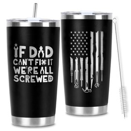 CUPLOOV If Dad Can't Fix It Tumbler, Funny Father's Day Gifts for Father, Dad,Husband,Men from Daughter, Son, Wife, 20 OZ Black Travel Tumbler for Father's Day Birthday Christmas