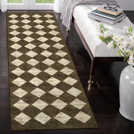Lahome Runners for Hallways with Rubber Backing, Kitchen Runner Rugs Non Skid Washable Bathroom Rugs Runner, Moroccan Trellis Non Slip Bedroom Carpet Runner for Entryway Powder Room, 2x8 Brown