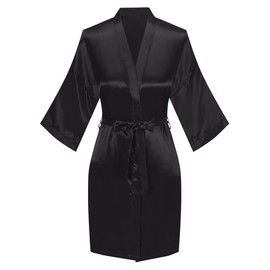 ANNISHER Women's Satin Robes Birthday Short Kimono Robe Silky Bathrobe Sexy V Neck Summer Sleepwear Party Queen Squad Gift Black with Rhinestone