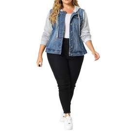 Agnes Orinda Women's Plus Size Layered Drawstring Hoodie Denim Jacket Jean Jackets with Pockets 4X Blue