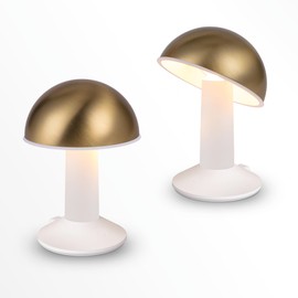 Tubicen Rotatable Mushroom Table Lamp Set of 2 Battery Rechargeable Cordless Portable Lamp 4-Level Touch LED Dimmable Sleep Night Light Brass Mushroom Desk Lamp for Kid Bedroom Dining Room