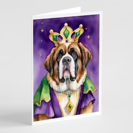 Caroline's Treasures DAC4873GCA7P Saint Bernard King of Mardi Gras Greeting Cards Pack of 8 Blank Cards with Envelopes Whimsical A7 Size 5x7 Blank Note Cards