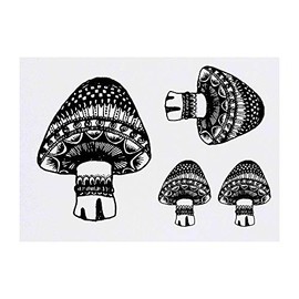 4 x 'Fantasy Mushroom' Temporary Tattoos - Water Resistant, Skin-Safe, Non-Toxic Transfers, Mixed Sizes (TO00002732)