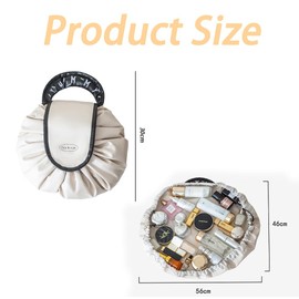 Travel Drawstring Makeup Bag, Waterproof PU Makeup Pouch, Large Magic Cosmetics Pouch for Women, Flat Lay Makeup Storage Bags for Skin Care Toiletries Storage