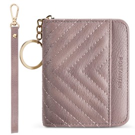 BOSTANTEN Credit Card Holder Wallet RFID Blocking Leather Small Wallet for Women Zipper Keychain Wallet with Wristlet Purple