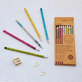 Paper High Recycled Newspaper Pencils (Set of 10) - Set Of Pencils - School and University Essentials - Pencils In Box - Back To School Gift - Sustainable Gift - Eco-Friendly Pencils - No Wood
