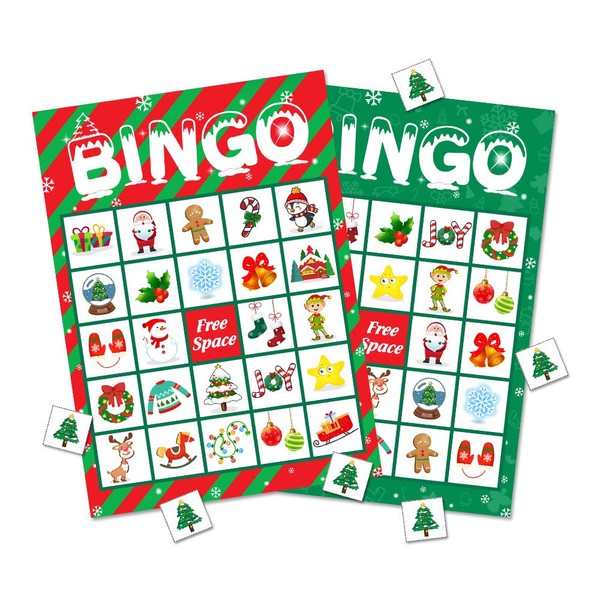 Omgouue Christmas Bingo Game Party Supplies - Xmas Gifts for Kids 24 Players