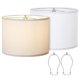 Lamp Shades Set of 2, Drum Lampshades 13" Top x 13" Bottom x 10" High with Spider Fitter, Large Replacement Lamp Shades for Table Lamps, Floor Lamps, Easy Assembly Required (2, White)