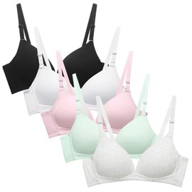 Nubofy Sujetadores para Adolescentes para Niña, Sujetador De Entrenamiento para Niñas Grandes con Relleno Ligero, Bralette Deportivo con Aros, Paquete De 5 (Negro/Gris Claro/Azul/Rosa/Blanco, Talla