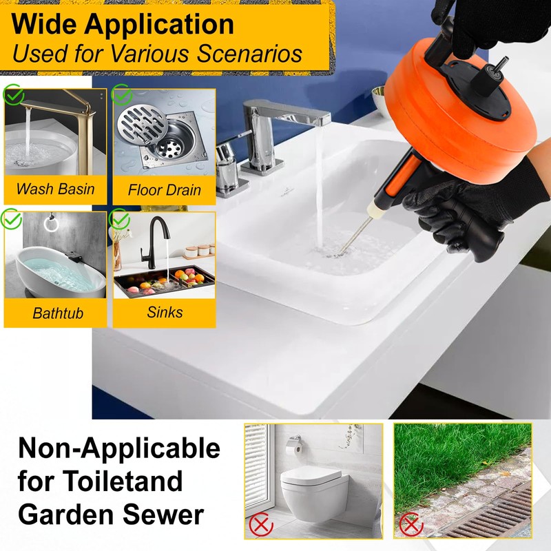 Drain Auger 50FT, Drain Snake with Drill Adapter, Plumbing Snake
