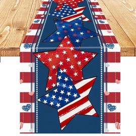 PRREDEACCE 4th of July Table Runner Stars and Stripes America Flag Patriotic Table Runners Memorial Day Independence Day Kitchen Dining Table Decoration 13x72 Inch