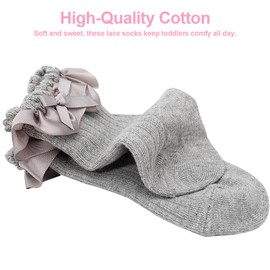 Meeshine 5 Pairs Baby Girls Socks Toddler Ruffle Lace Bow Frilly Dress Cotton Ankle Princess Socks for Kids 1-8T