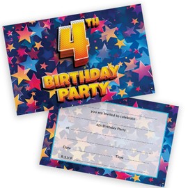 4th Birthday Party Invitations Kids - Celebration Stars 36 Pack - Childrens Birthday Invitations for Boys/Girls A6 Bday Party Invites Invitation Cards with Folding Envelopes