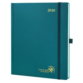 POPRUN 2026 Planner (Large Size 8.5''x 10.5'' Hardcover) - Daily Weekly and Monthly Calendar Agenda 2026 Appointment Book with Hourly Time Slots, Monthly Tabs, 100 GSM - Pacific Green