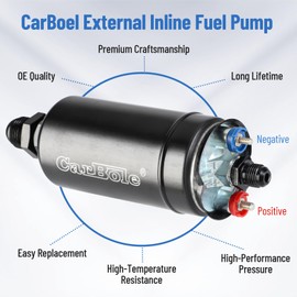 CarBole - Bomba de combustible eléctrica externa universal en línea, 12 V 300 LPH de alto caudal, con abrazadera de soporte de montaje