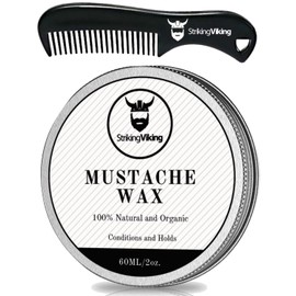 Striking Viking Mustache Wax and Comb Kit - Beard and Moustache Wax for Men with Strong Hold Natural Beeswax - Helps Tame, Style, and Groom (Unscented Scent, 2 Ounce Size)