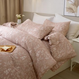 Twin Duvet Cover Floral 100% Cotton Girls Aesthetic Bedding Set Botanical Flowers Comforter Cover Twin with 2 Pillowcases Garden Style Chic Floral Bedding Duvet Cover Set Cottagecore,Mauve Brown