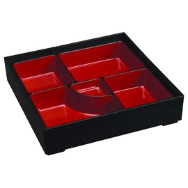 Happy Sales HSLQ-BTX9SQ, Japanese Sushi Tray Lunch Box Bento box Traditional Plastic Lacquered Box for Restaurant or Home Made in Japan, Square Design Red and Black