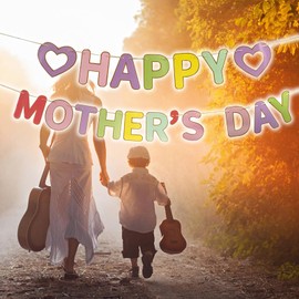 DOCIDAY Happy Mother’s Day Banner We Love Mom Day Garland Thank You Mom Tea Party Decorations