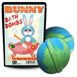 Bunny Bath Bombs - Cute Rabbit Design - XL Bath Fizzers for Kids - Green and Blue, Mermaid Kiss Scent, 2 pk