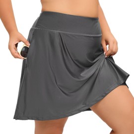 HDTIYUYP Plus-Size Women Swim Skirt - High Waisted UV Swimming Skort with Shorts Ladies Beach Watersports Bathing Suit Skirts Bottoms Zipper Pockets Grey 1X