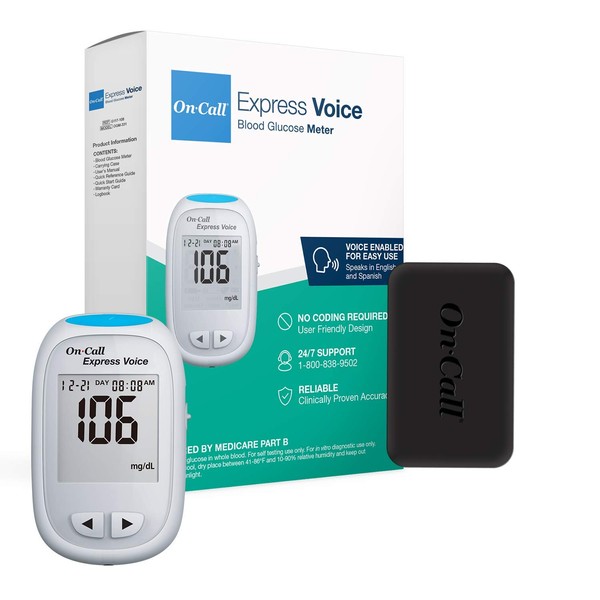 On Call Express Voice Blood Glucose Monitor Meter Only - Includes On Call Express Voice Meter, Carrying Case, Log Book