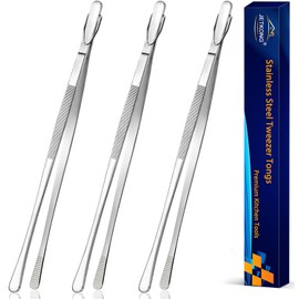 JETKONG 3 Pcs 14-Inch Stainless Steel Cooking Tweezers Heavy Duty Kitchen Food Tweezers (14 14 14 Inch, Silver)