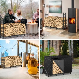 LifeisLuck 4FT Outdoor Firewood Rack, Wood Storage with 600D Waterproof Oxford Cover Heavy Duty 8 Legs Firewood Log Holder Indoor with Log Carrier, Gloves, and Kindling Hooks for Fireplace Patio Deck Wood Rack