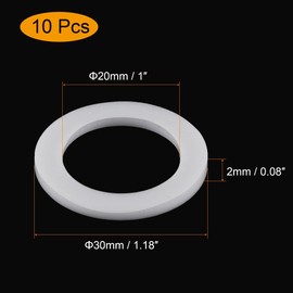 sourcing map PTFE Flat Washers 30mm OD 20mm ID 2mm Thick Flange Gasket, White Pack of 10
