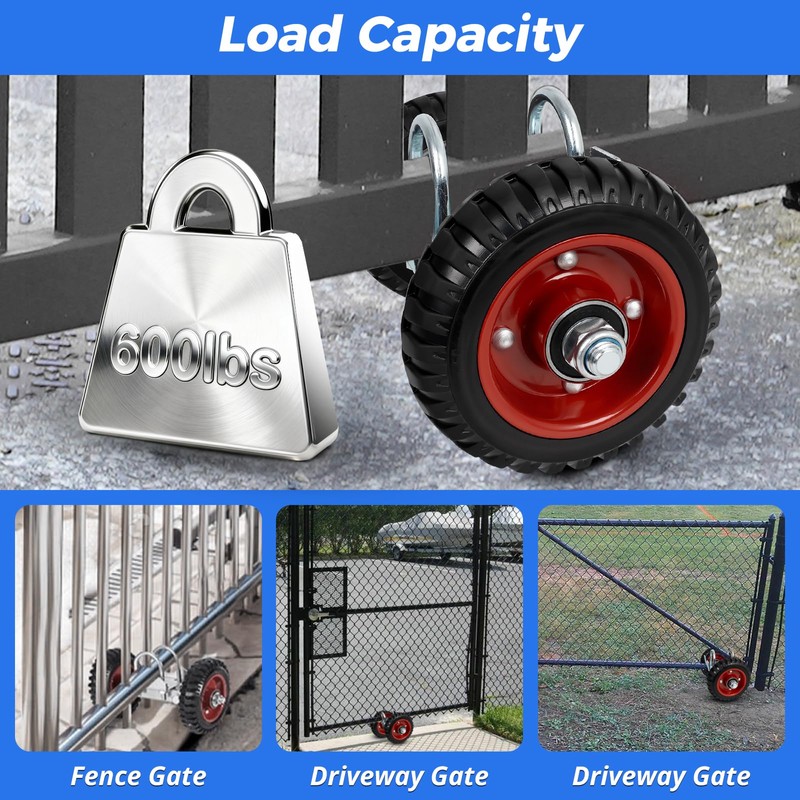 8 Inch Rolling Gate Wheels, Double U-Bolts Rubber Rolling Carrier