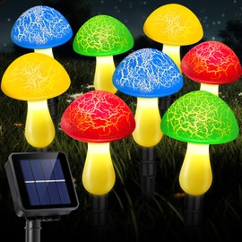 ReyeeInc Mushroom Solar Lights Outdoor, Cute Garden Mushrooms Outdoor Decor Stake String Lightings Waterproof with 8 Lights and 8 Modes for Outside Back Yard Lawn Flowerbed Gnome Decorations (8 in 1)