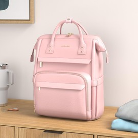 LOVEVOOK Leather Laptop Backpack for Women 15.6 inch, Travel Purse with USB Port, Pink