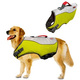 KONG Sport Water Float Dog Flotation Life Jacket Vest, Swimming Float Aid with Safety Handle, Adjustable Comfortable Durable Preserver High Buoyancy Coat (Green, Large)