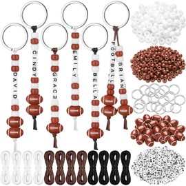 Landical 564 Pcs DIY Bead Keychain Kit Key Chain Making Craft Adjustable Letter Beads String Mama Gift Alphabet Bead Jewelry Key Ring Backpack Accessories for Party Favor(Football,Dark Color)