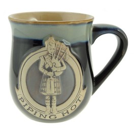 Glen Appin Stoneware Piping Hot Mug Featuring A Scottish Piper, Black