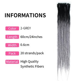 Dsoar Thin 0.6cm Synthetic Dreadlock Extensions 24Inch 20 Strands Crochet Hair Long Crochet Braids Hip-Hop Style Soft Dreads Hair Extensions