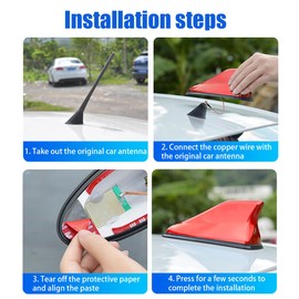 Car Shark Fin Antenna Cover, Roof Aerial Base AM/FM Radio Signal for Car SUV Truck, Vehicle Shark Fin Shape Cover with Adhesive Tape, Car Accessories Antenna Replacement Fits Most Cars (Red)
