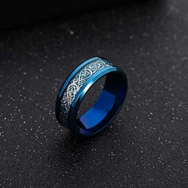 sakuto Men's Ring, Stainless Steel, Simple, Silver, Black, Gold, Blue, Size 11-29, Dragon