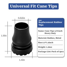 Cane Tips 5/8 inch Heavy Duty, 2 Pack Walking Cane Tips Rubber Cane Tip Replacement Rubber Tips for Canes, Crutch, Cane Foot, Walking Sticks