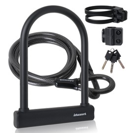 LOHASWORK Bike Lock, Anti Theft Heavy Duty Bicycle U Lock, 18mm Shackle 6ft Length Security Cable with Sturdy Mounting Bracket and 3 Keys for EBike, Motorcycle, Electric Scooter
